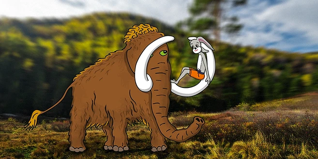 Mammut als humorvolle Anspielung auf Mammutbäume.