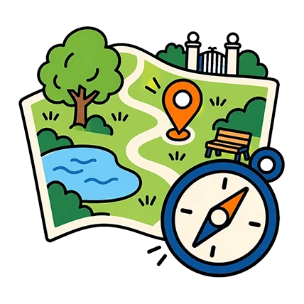 Parkplan mit Kompass.