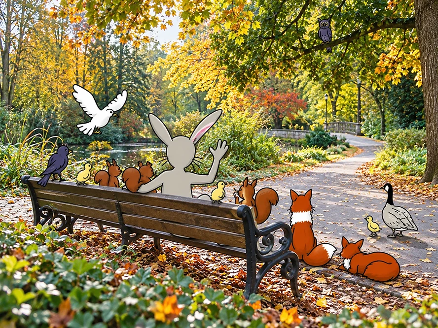 Gisbert und seine tierischen Freunde schauen gemeinsam in den Rombergpark.